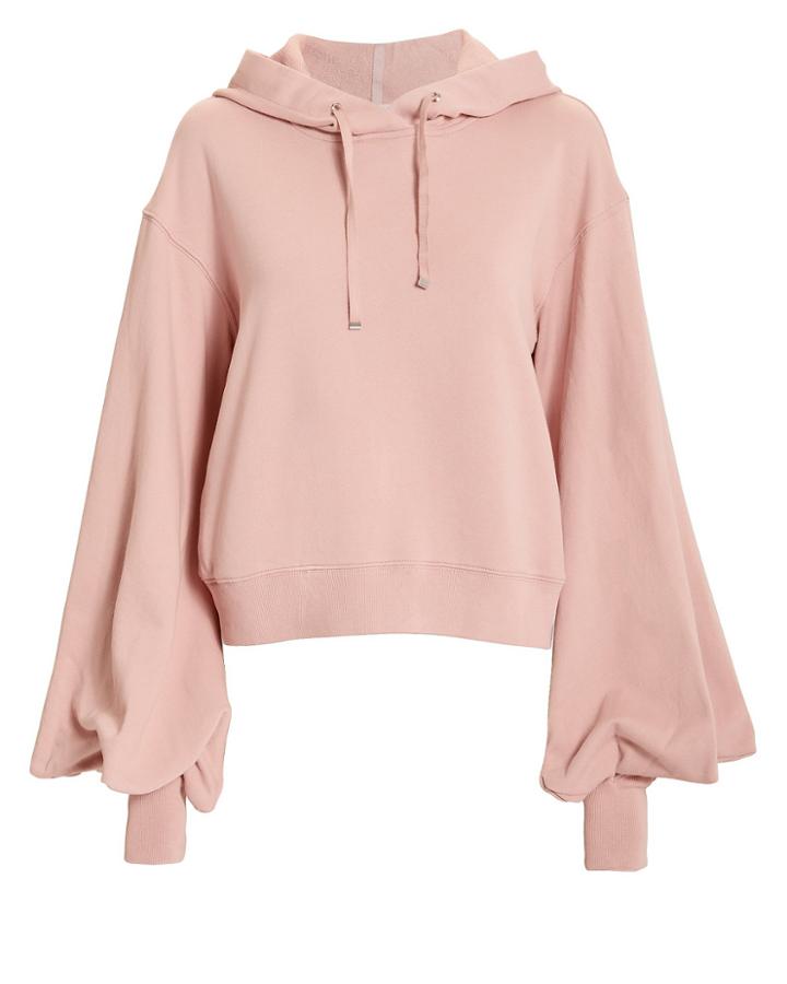 Jonathan Simkhai Bishop Sleeve Cropped Hoodie Blush S