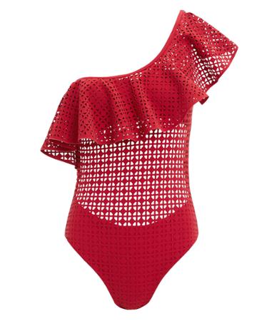 Evarae Irene Laser Cut One Piece Swimsuit Red M