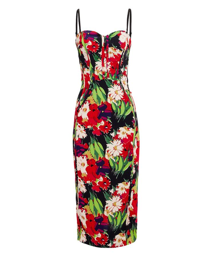 Veronica Beard Saffron Bustier Midi Dress Black/red Floral 4