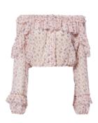 Love Shack Fancy Loveshackfancy Ruffle Popover Top Pink P