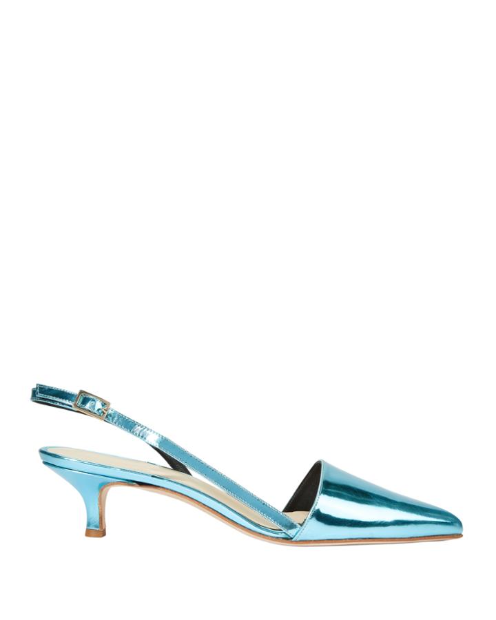 Tibi Simon Metallic Blue Slingback Kitten Heels Blue-med 37.5