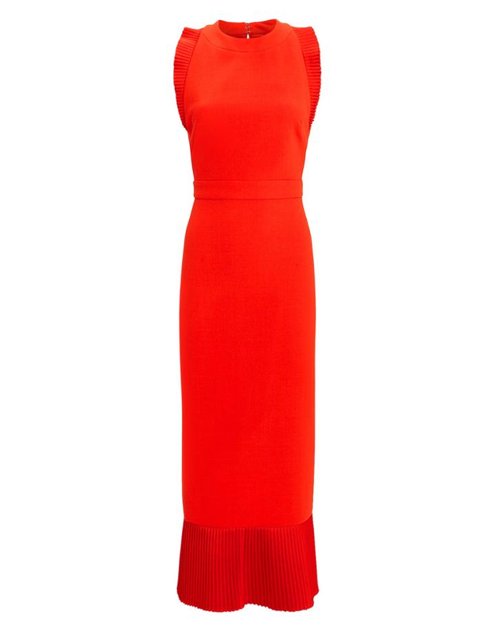 Brandon Maxwell Pleated Crepe Sheath Dress Red 2
