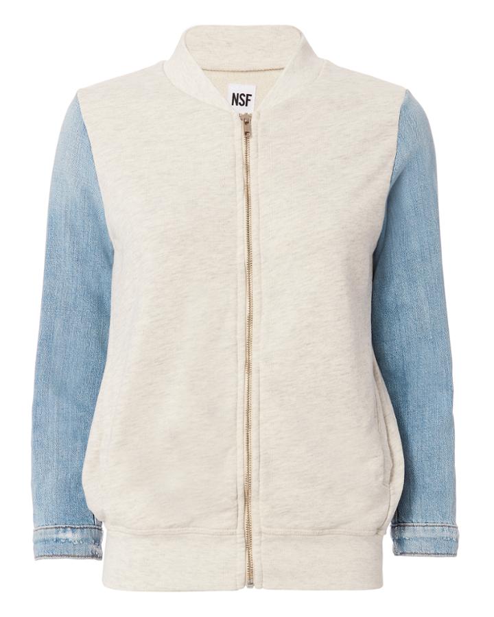 Nsf Denim-sleeved Bomber Jacket Grey-lt P