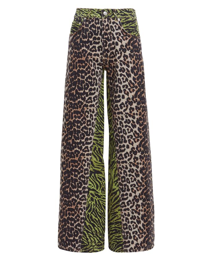 Ganni Animal Print High-rise Jeans Brown/green Animal Print 26