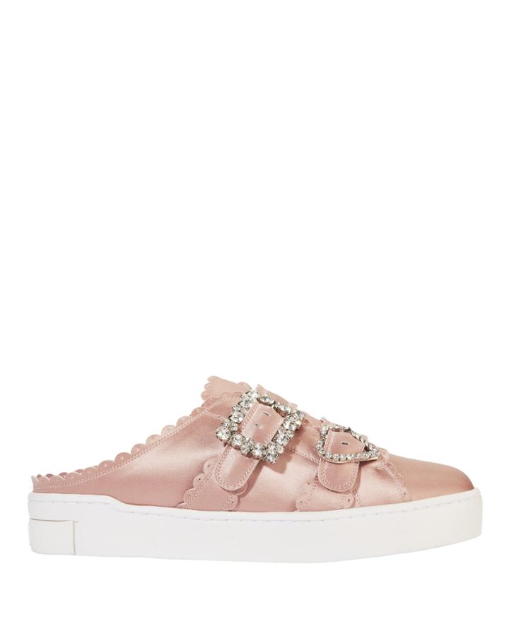 Suecomma Bonnie Crystal Buckle Pink Satin Slide Sneakers Pink 37