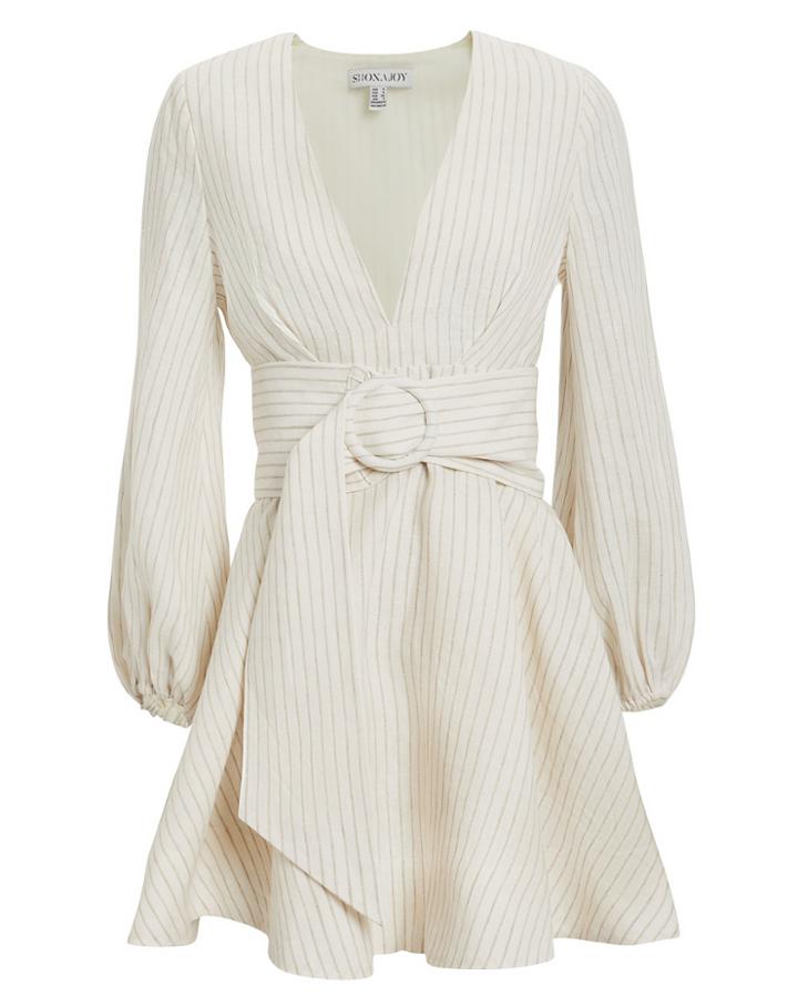 Shona Joy Isadora V-neck Belted Dress Beige 12
