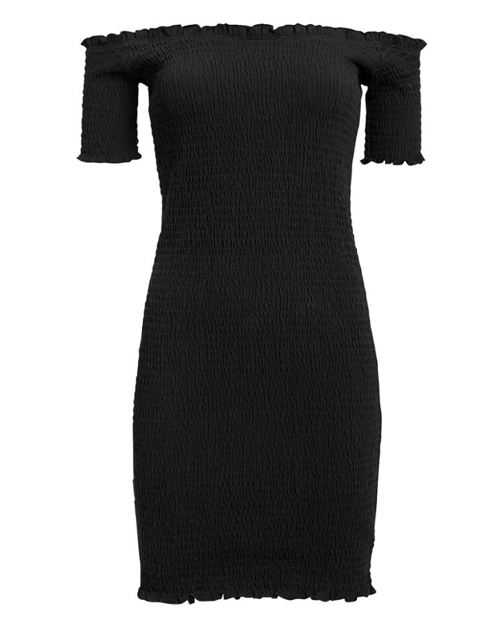 5th & Mode Fifth & Mode Carmen Smocked Mini Dress Black L