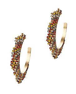 Elizabeth Cole Rainbow Crystal Fringe Hoop Earrings
