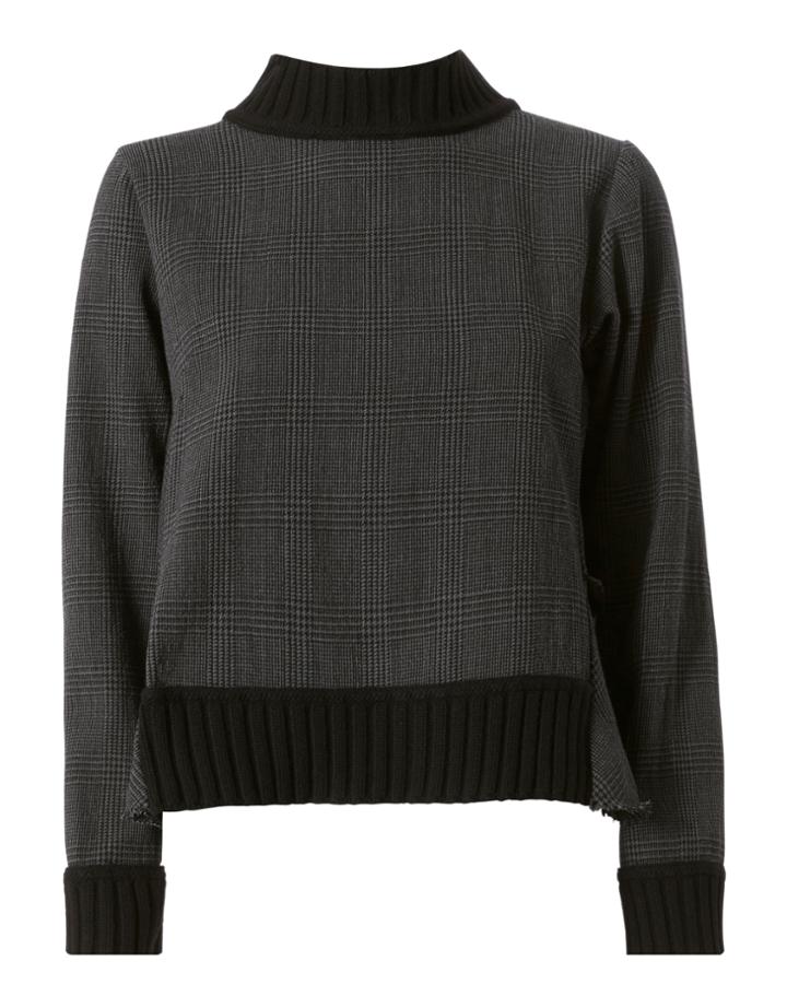 Sea Asymmetric Plaid Ruffle Sweater