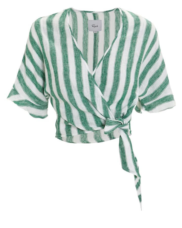 Rails Athena Striped Wrap Top Green/white M