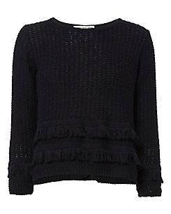 Autumn Cashmere Cross Back Fringe Navy Sweater