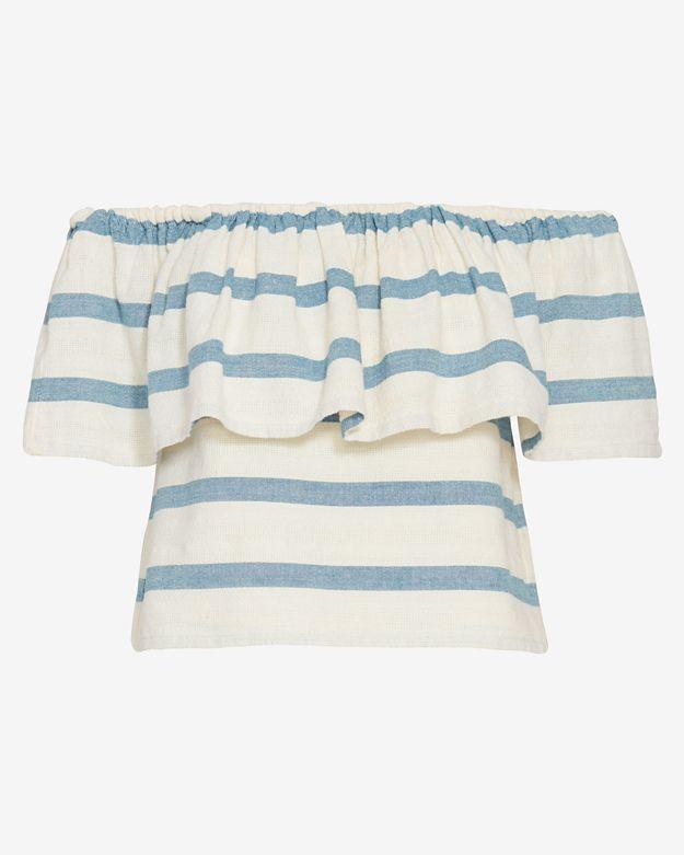 Mara Hoffman Off The Shoulder Striped Cotton Crop Top
