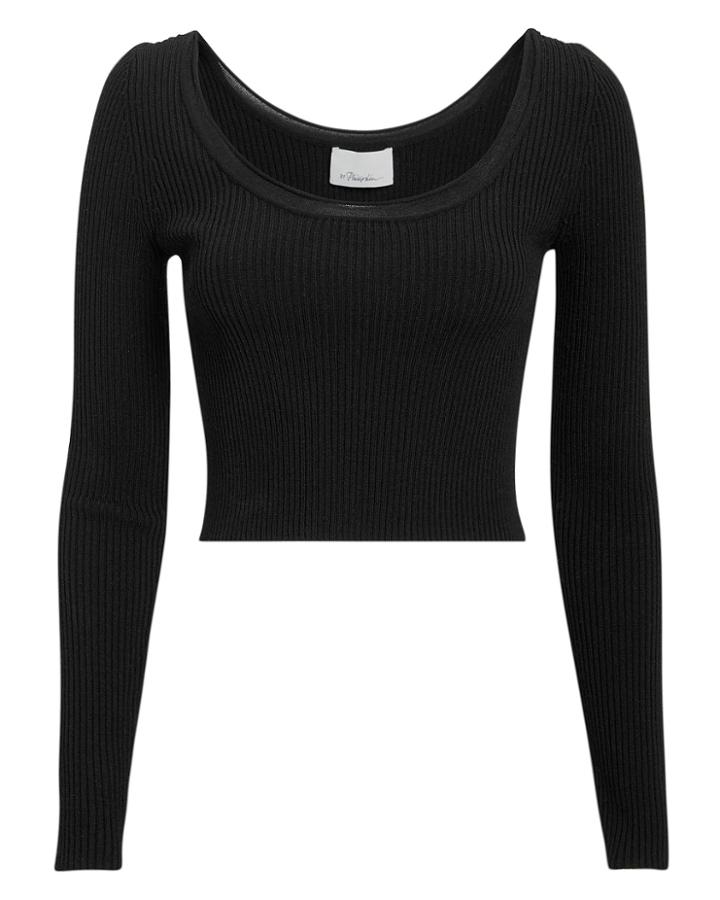 3.1 Phillip Lim Black Ribbed Cropped Top Black S