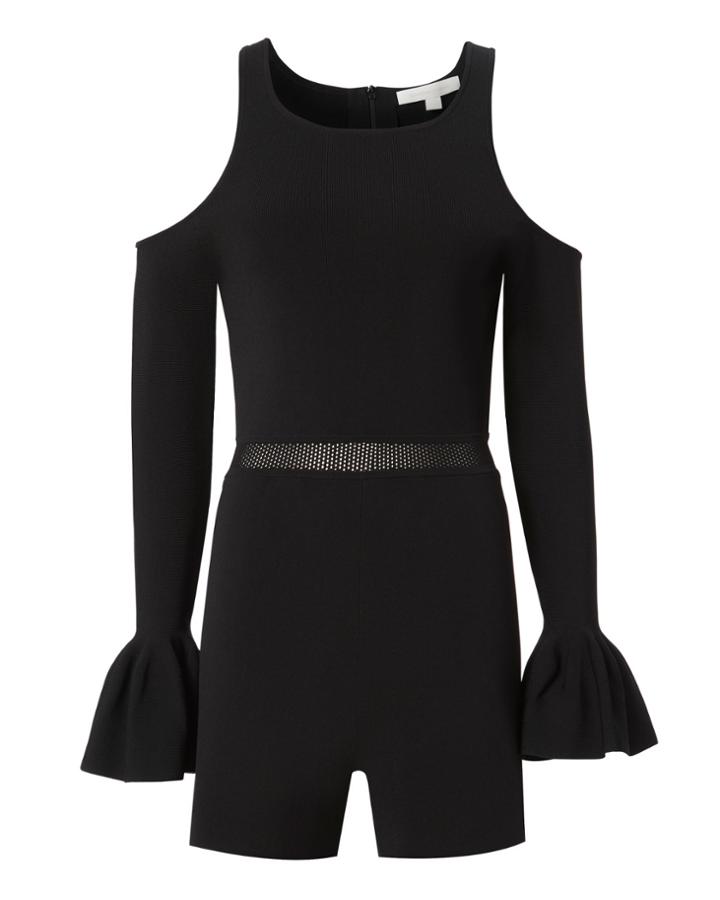 Jonathan Simkhai Cold Shoulder Black Knit Romper Black P