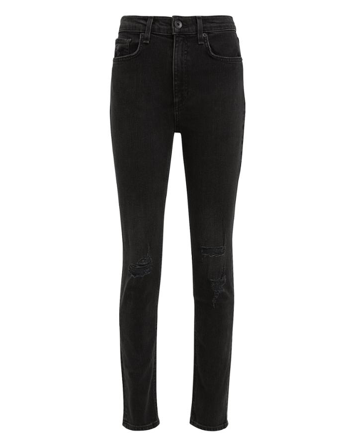 Rag And Bone Rag & Bone/jean High-rise Distressed Skinny Ankle Jeans Black 24
