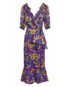 Saloni London Saloni Olivia Purple Floral Midi Dress Purple/yellow/green Zero