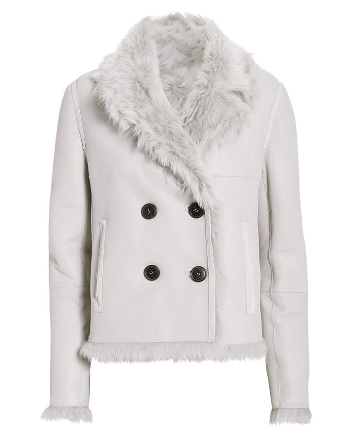 Yves Salomon Reversible Double-breasted Grey Shearling Coat Grey-lt 34