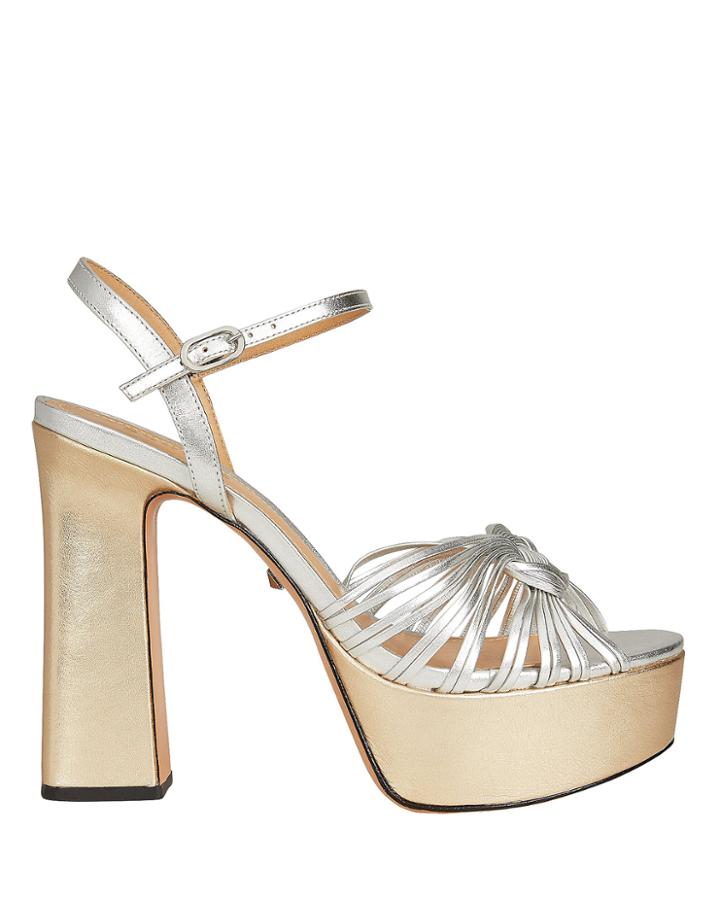 Schutz Anselma Open Toe Platfrom Sandals Silver/gold Metallic 8