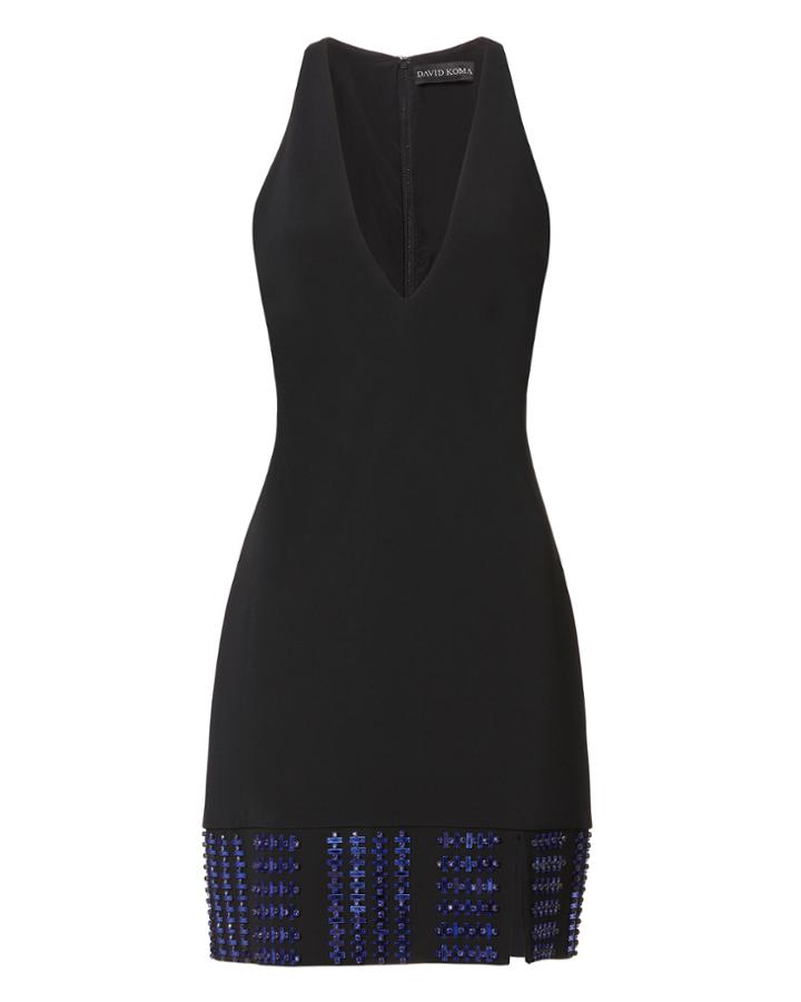 David Koma V-neck Blue Crystal Dress