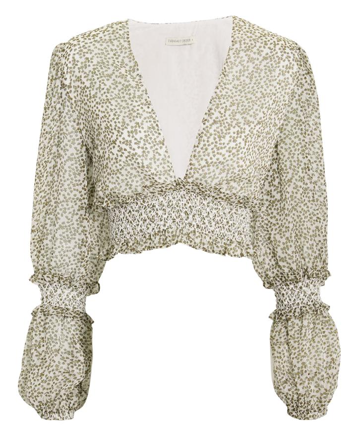 The East Order Behati V-neck Crop Blouse White/green P