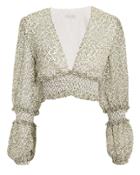 The East Order Behati V-neck Crop Blouse White/green P