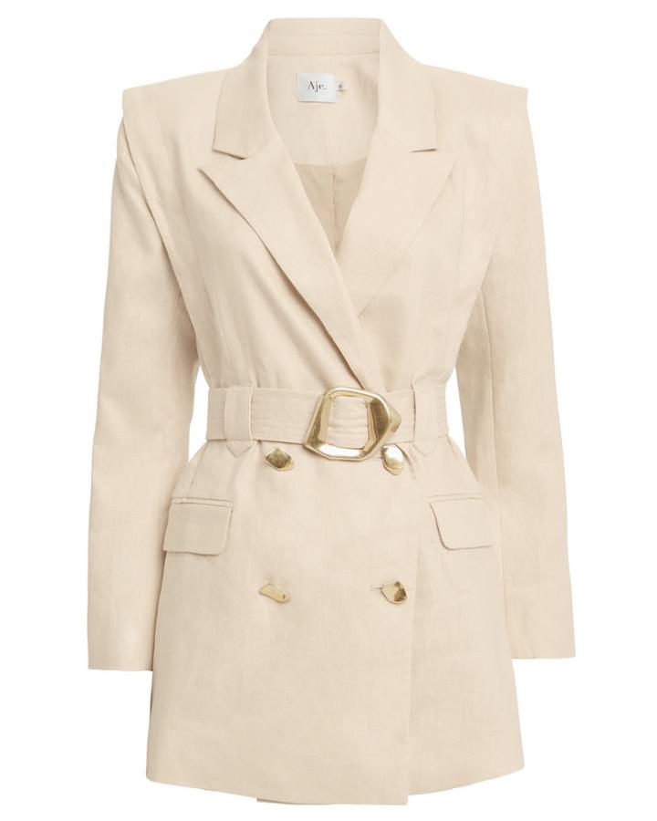 Aje Veruschka Linen Double Breasted Blazer Beige 8