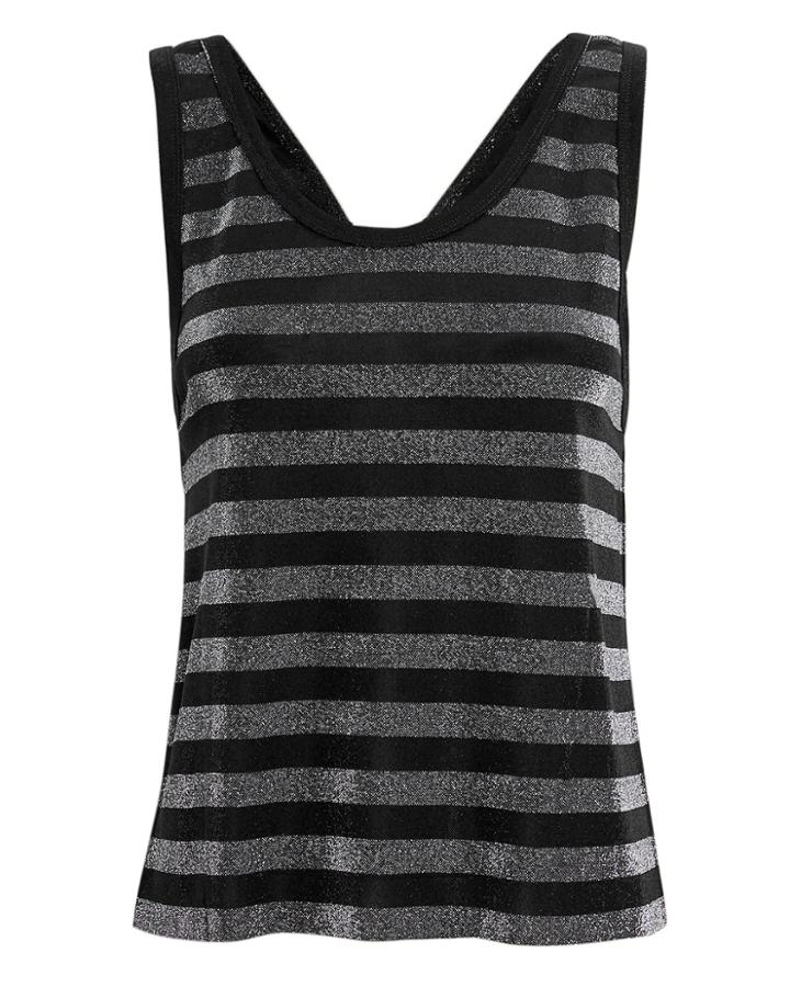 Rta Colton Striped Silver Lurex Tank Silver/black L