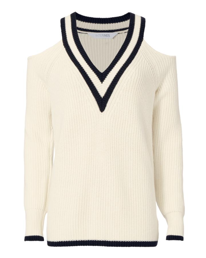 Exclusive For Intermix Drea Varsity Cold Shoulder Sweater