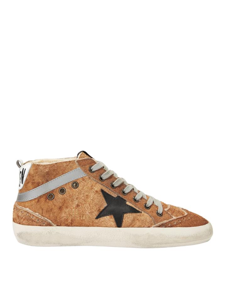 Golden Goose Mid Star Brown Leather And Shearling Sneakers Brown 36