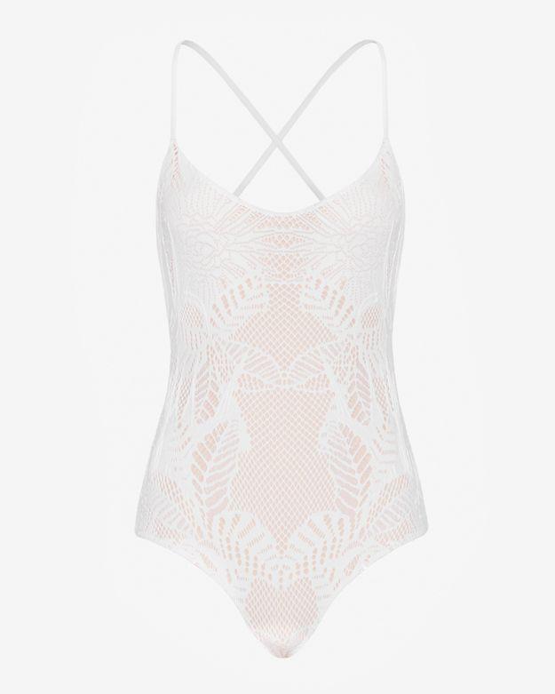 Mara Hoffman Floral Jacquard Swimsuit: White- Final Sale