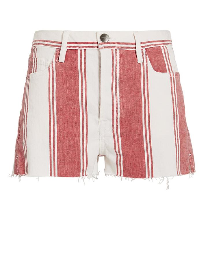 Frame Le Fiery Stripe Cutoff Shorts Red 24