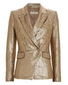 Jonathan Simkhai Double Breasted Sequin Blazer Gold Zero