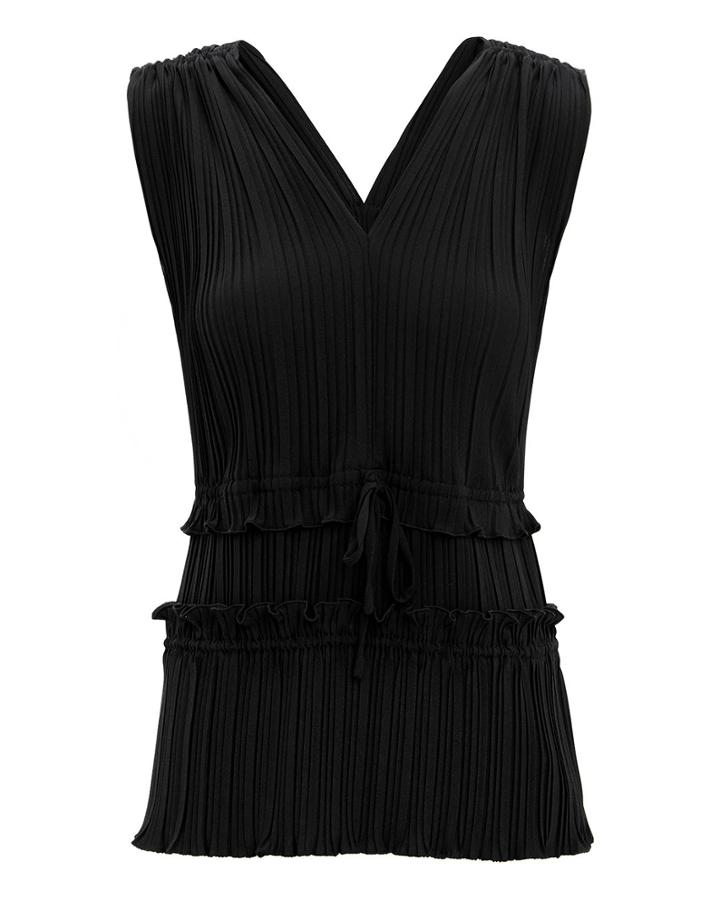3.1 Phillip Lim Pleated V-neck Blouse Black Zero
