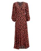 Ganni Fiery Red Printed Wrap Dress Black/red 40