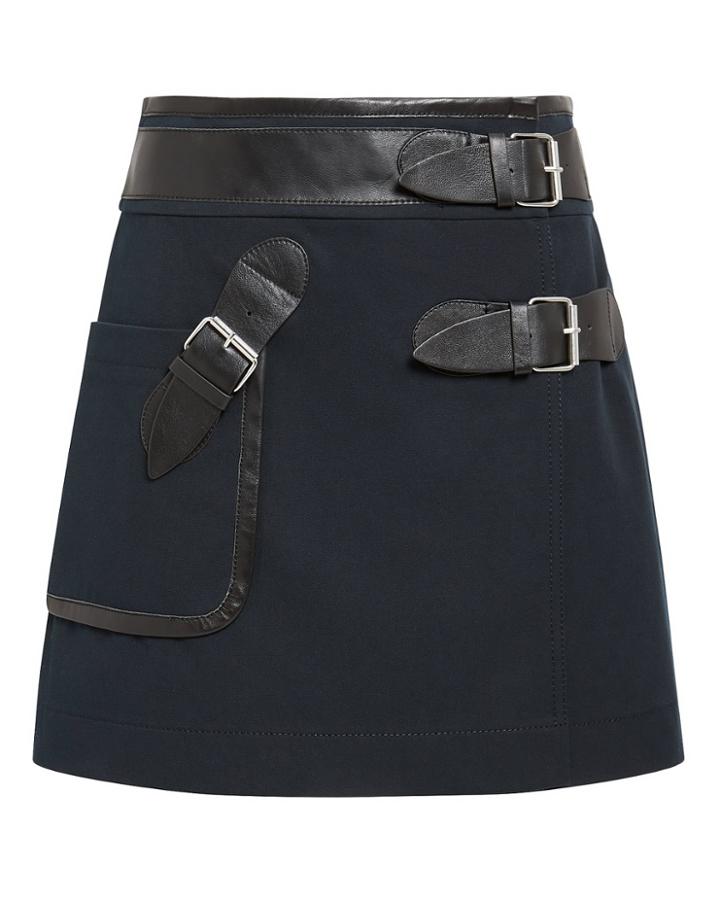 Derek Lam 10 Crosby Leather Trim Navy Mini Skirt Navy/black Zero