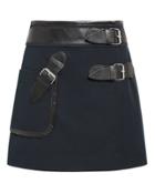 Derek Lam 10 Crosby Leather Trim Navy Mini Skirt Navy/black Zero