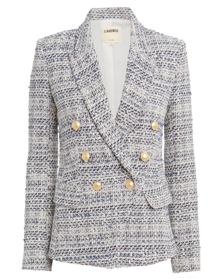 L'agence Kenzie Tweed Double Breasted Blazer Navy Zero