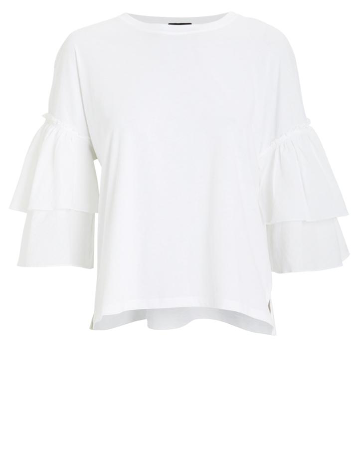 Atm Collection Atm Anthony Thomas Melillo Mixed Media Ruffled Jersey Top White M
