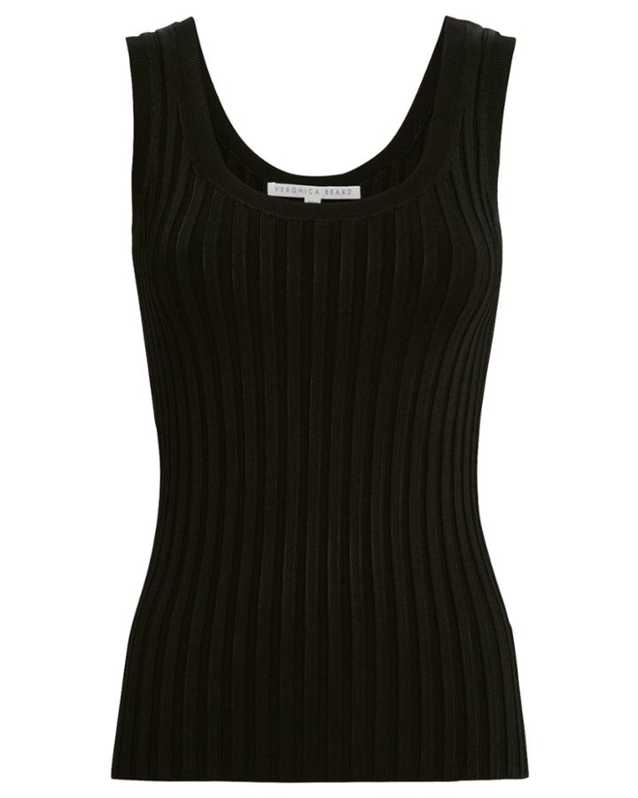 Veronica Beard Sandra Ribbed Tank Top Black S