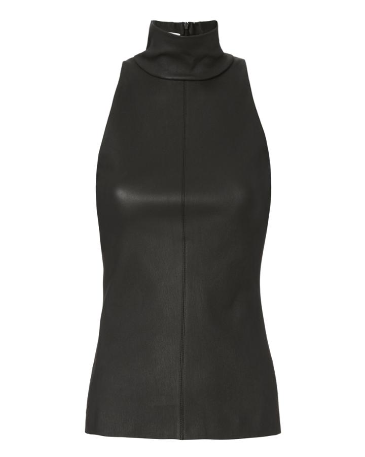 Helmut Lang Mock Neck Matte Leather Top