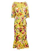 Saloni London Saloni Olivia Chartreuse Floral Midi Dress Chartreuse Floral Zero