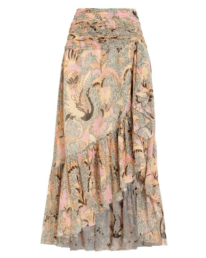 Ulla Johnson Ailie Birds Of Paradise Georgette Skirt Pink/orange Print 4