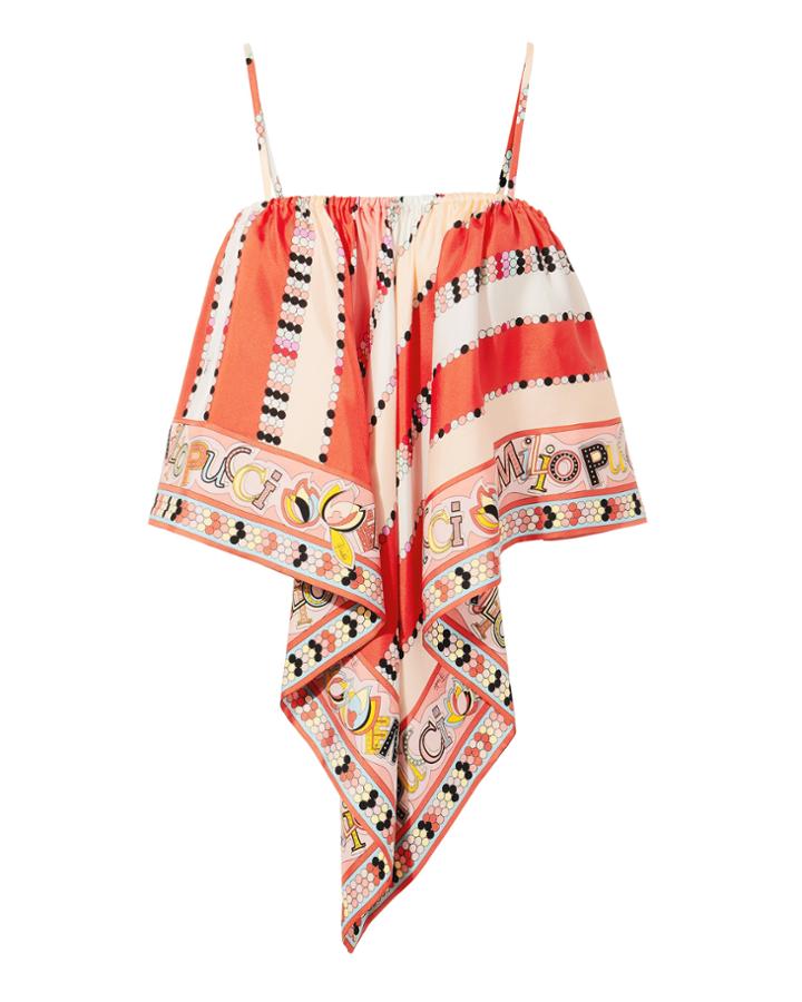 Emilio Pucci Handkerchief Hem Blouse Coral 44
