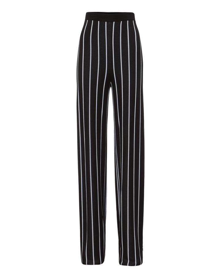 Balmain High Waist Striped Pants Blk/wht 36