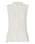 Birds Of Paradis Beige Striped Peplum Top
