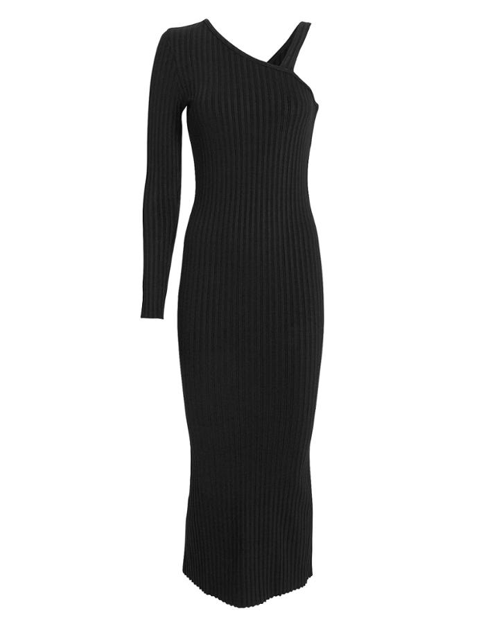 The Range Ribbed Slanted Midi Dress Black P