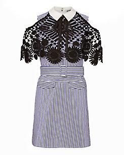 Self-portrait Lace Overlay Pinstripe Dress
