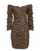 Nicholas Ruched Leopard Mini Dress Brown Leopard Print Zero