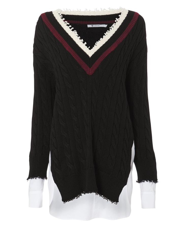 T By Alexander Wang Hybrid Meets Varsity Pullover Black P