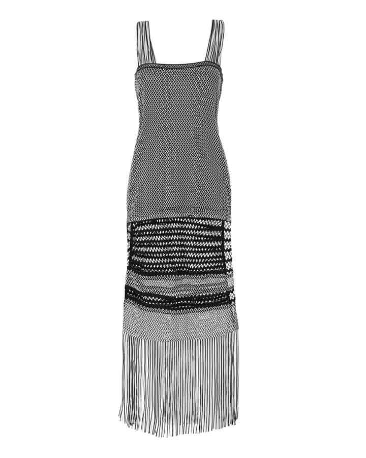 Jonathan Simkhai Swim Fringe Knit Maxi Dress Black P